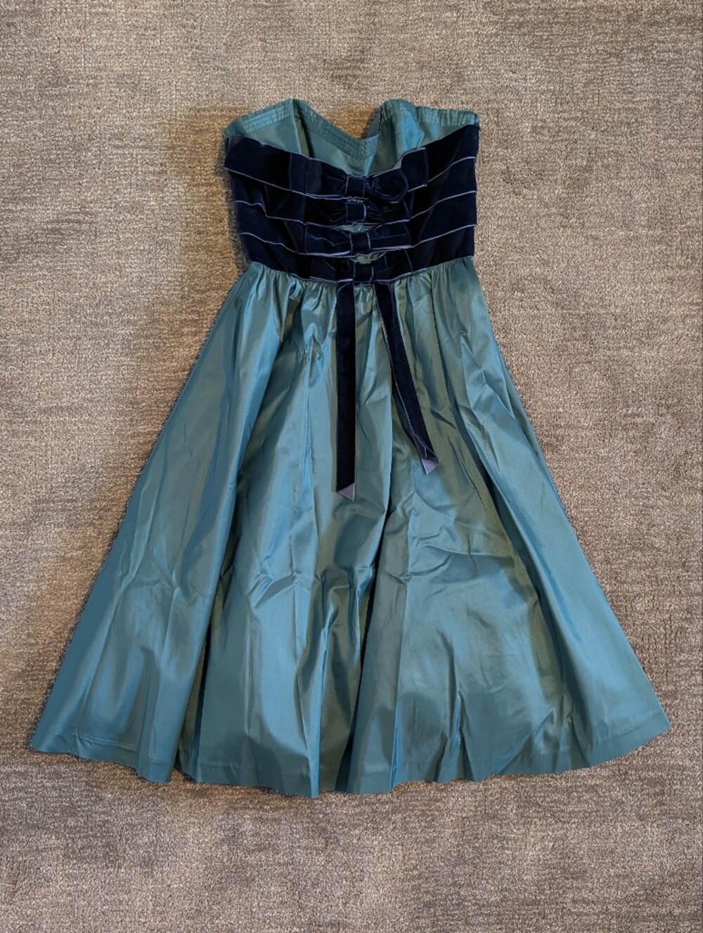 NWT Vintage Betsey Johnson Evening Teal Navy Velvet Bow Strapless Tea Dress 8